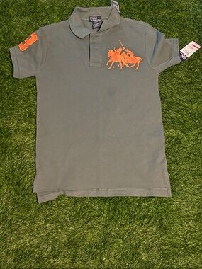 NWT Polo Ralph Lauren Gray  Polo with Orange Logo Medium